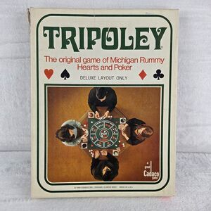 Vintage 1968 Deluxe Tripoley Card Game Cadaco No 111 Vinyl Mat Complete MI Rummy